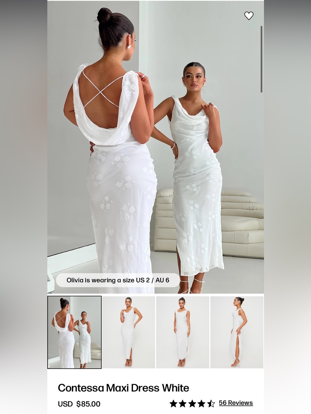 Princess Polly Contessa Maxi Dress White NWT Size 4